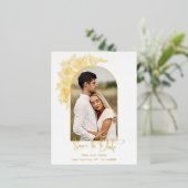 エレガント金ゴールド手描きバラ写真保存 箔招待状ポストカード (立ち正面)