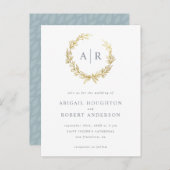 エレガント金ゴールド手描きリースイニシャル結婚の インビテーションポストカード (正面/裏面)