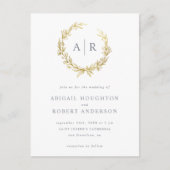 エレガント金ゴールド手描きリースイニシャル結婚の インビテーションポストカード (正面)