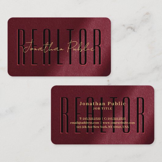 エレガント金ゴールド手書きスクリプト名不動産仲介業者 名刺 (正面/裏面)