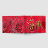 エレガント金ゴールド手書きタイポグラフィ赤バラ ゲストブック (全面)