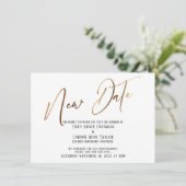 エレガント金ゴールド手書き入力の新しい日付の発表 招待状 (スタンド正面)