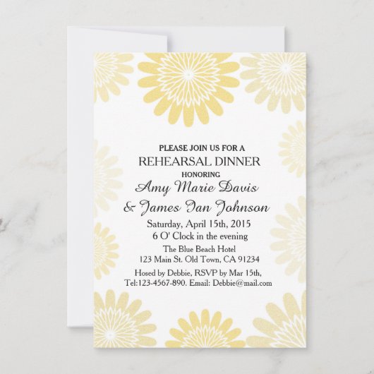 エレガント金ゴールド抽象芸術フローラリハーサルディナーfor4 招待状 (正面)