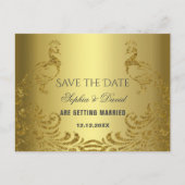 エレガント金ゴールド抽象芸術結婚孔雀 案内ポストカード (正面)