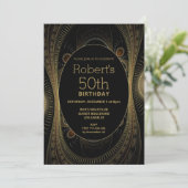 エレガント金ゴールド抽象芸術50番目の誕生日招待状 招待状 (スタンド正面)