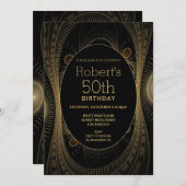 エレガント金ゴールド抽象芸術50番目の誕生日招待状 招待状 (正面/裏面)