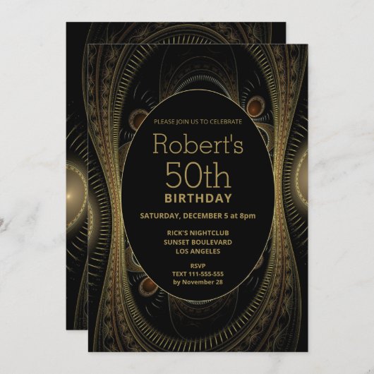 エレガント金ゴールド抽象芸術50番目の誕生日招待状 招待状 (正面/裏面)
