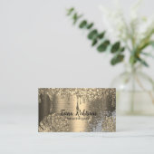 エレガント金ゴールド抽象芸術《写真》ぼけ味グリッター輝く 名刺 (スタンド正面)