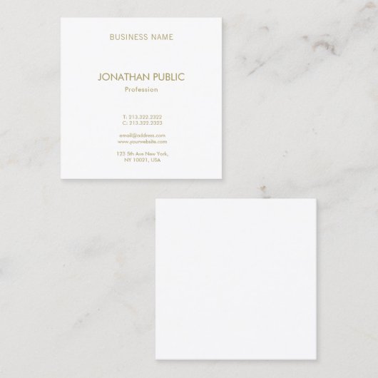 エレガント金ゴールド文字モダンフォントシンプルテンプレート スクエア名刺 (正面/裏面)