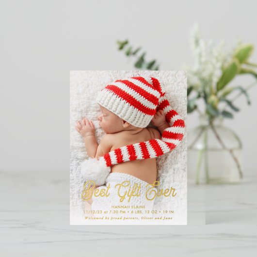 エレガント金ゴールド文字生誕発表 箔シーズンポストカード (立ち正面)