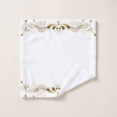 エレガント金ゴールド旋回フローラストライプ バスタオルセット (ウォッシュタオル)