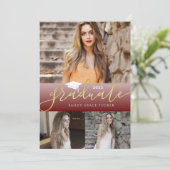 エレガント金ゴールド暗赤色の卒業生3写真卒業 案内状 (スタンド正面)