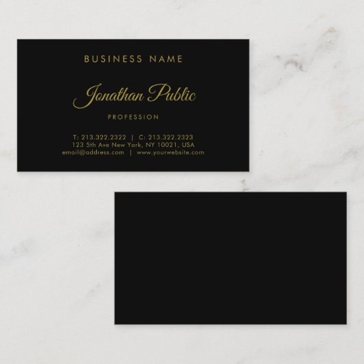 エレガント金ゴールド書き込みスクリプトプロフェッショナル 名刺 (正面/裏面)