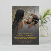 エレガント金ゴールド書の写結婚真 箔招待状 (立ち正面)