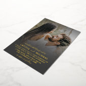 エレガント金ゴールド書の写結婚真 箔招待状 (回転した状態)