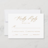 エレガント金ゴールド書の食事の選択結婚の 出欠カード (正面)