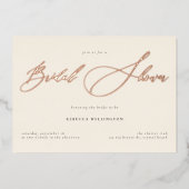 エレガント金ゴールド書スクリプトブライダルシャワー 箔招待状 (正面)