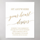 エレガント金ゴールド書ハートの願いサイン ポスター (正面)