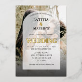 エレガント金ゴールド書フォトアー結婚チ 箔招待状 (正面)