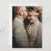 エレガント金ゴールド書モダンの写真結婚の 招待状 (正面)