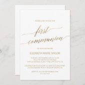 エレガント金ゴールド書第1聖体 招待状 (正面/裏面)