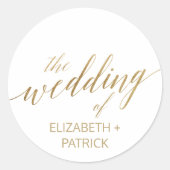 エレガント金ゴールド書結婚の封筒用シール ラウンドシール (正面)