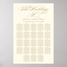 エレガント金ゴールド書結婚の座席表 ポスター