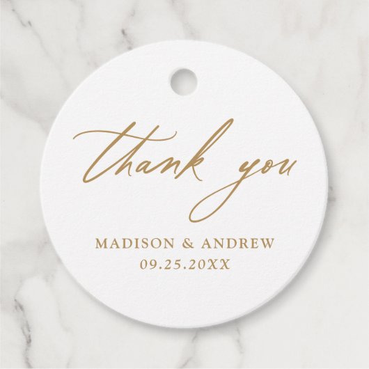 エレガント金ゴールド書結婚の感謝 フェイバータグ (正面)