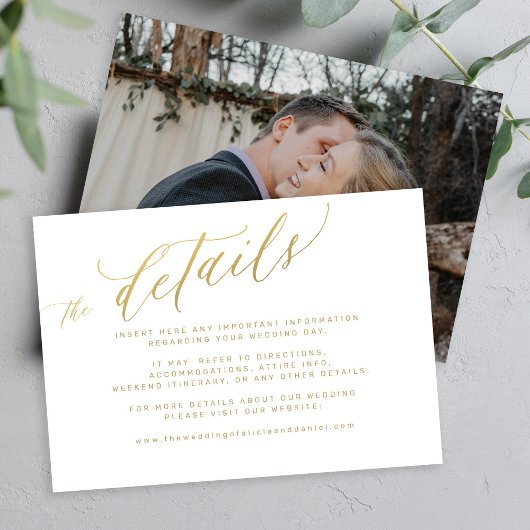 エレガント金ゴールド書結婚の詳細 エンクロージャーカード