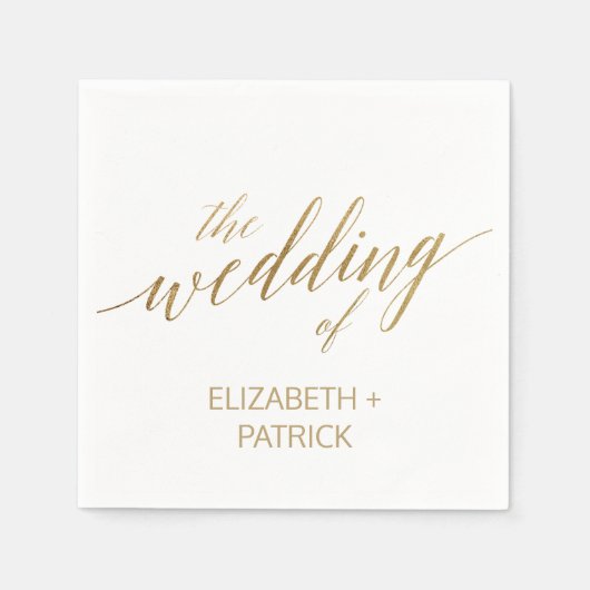 エレガント金ゴールド書結婚の スタンダードカクテルナプキン (正面)
