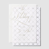 エレガント金ゴールド書結婚台文字オーバーレイ ベラム紙招待状 (オフセット (招待状))