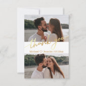 エレガント金ゴールド書結婚2枚コラージュ サンキューカード (正面)