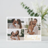 エレガント金ゴールド書結婚3枚の写真集 サンキューカード (スタンド正面)