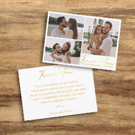 エレガント金ゴールド書結婚3枚の写真集 サンキューカード