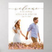 エレガント金ゴールド書道の写真結婚の歓迎 ポスター (正面)