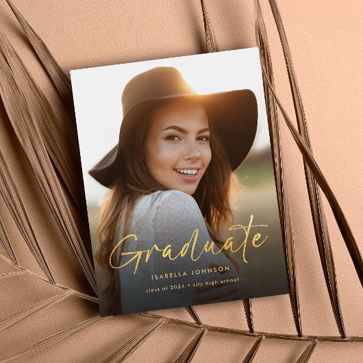 エレガント金ゴールド書道の卒業 案内ポストカード