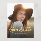エレガント金ゴールド書道の卒業 案内ポストカード (正面)