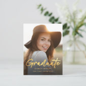 エレガント金ゴールド書道の卒業 案内ポストカード (スタンド正面)