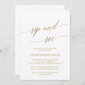 エレガント金ゴールド書道のSipと参照 招待状 (正面/裏面)