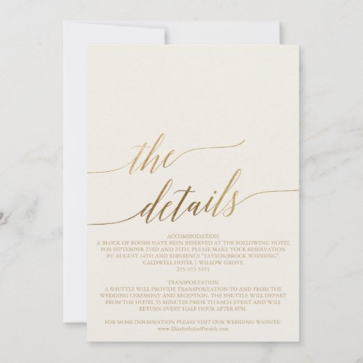 エレガント金ゴールド書道アイボリー全結婚体 招待状 (裏面)