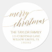 エレガント金ゴールド書道クリスマス差出人住所 ラウンドシール (正面)