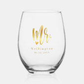 エレガント金ゴールド書道ハート結婚氏 ステムなしワイングラス (正面)