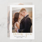 エレガント金ゴールド書道フォトオーバーレイ結婚ズ サンキューカード (正面/裏面)