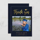 エレガント金ゴールド書道フォトグラッドサンキューカード 招待状 (正面/裏面)