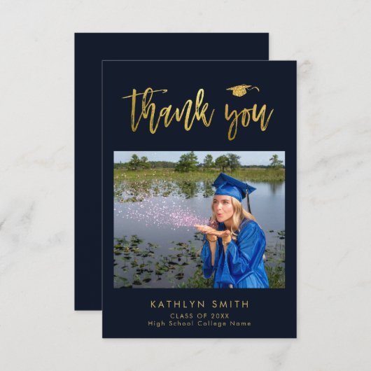 エレガント金ゴールド書道フォトグラッドサンキューカード 招待状 (正面/裏面)
