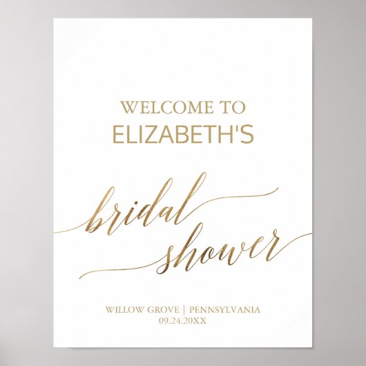 エレガント金ゴールド書道ブライダルシャワーへようこそ ポスター (正面)