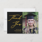 エレガント金ゴールド書道ブラックシンプル卒業 サンキューカード (正面)