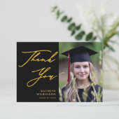エレガント金ゴールド書道ブラックシンプル卒業 サンキューカード (スタンド正面)