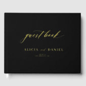エレガント金ゴールド書道ブラックミニマル結婚リスト ゲストブック (正面)
