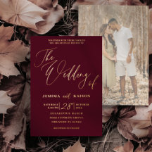 エレガント金ゴールド書道ブルグンディ結婚ズ